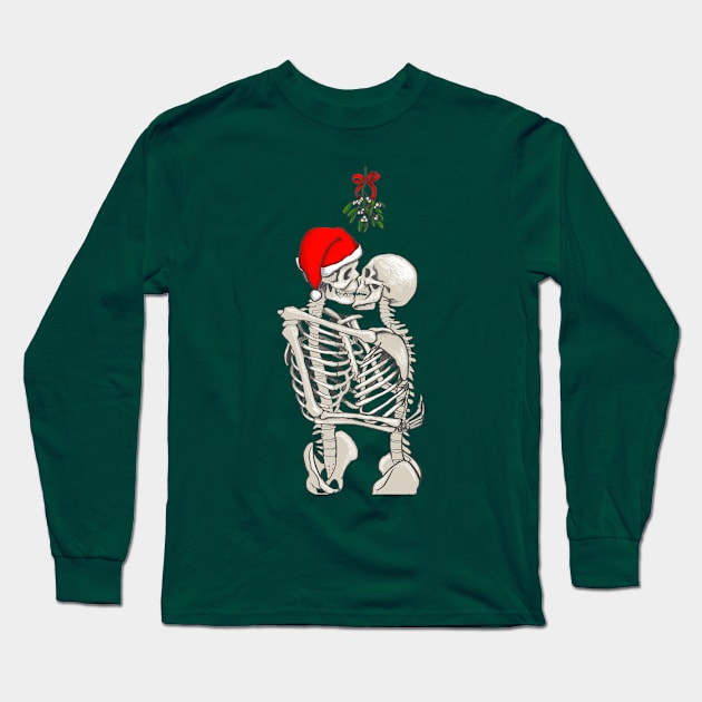 Mistletoe Skeletons Long Sleeve T-Shirt by Heather Dorsch Creations